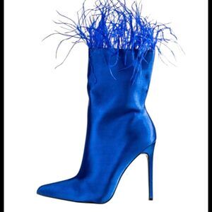 Women's Blue Satin Boots Size 8